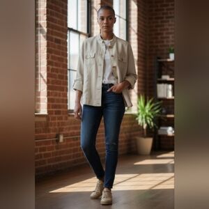 Tradition Womans 14P Oatmeal Light Weight Button Front Jacket Linen & Poly